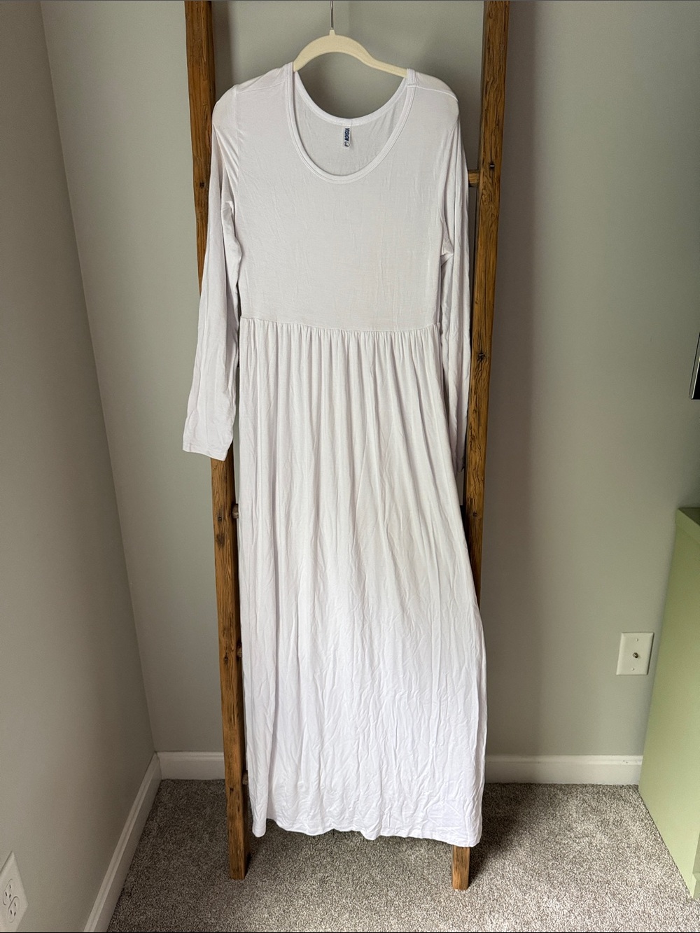 Long Sleeve White Maxi Dress with Gathered Waist